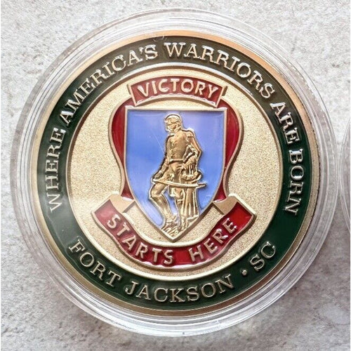 ARMY FORT JACKSON VICTORY STARTS HERE SOLDIER FOR LIFE CHALLENGE COIN w/ case