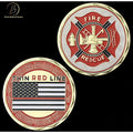 US Fire Rescue Thin Red Line Flag Challenge Collectible Coin Fireman Gift