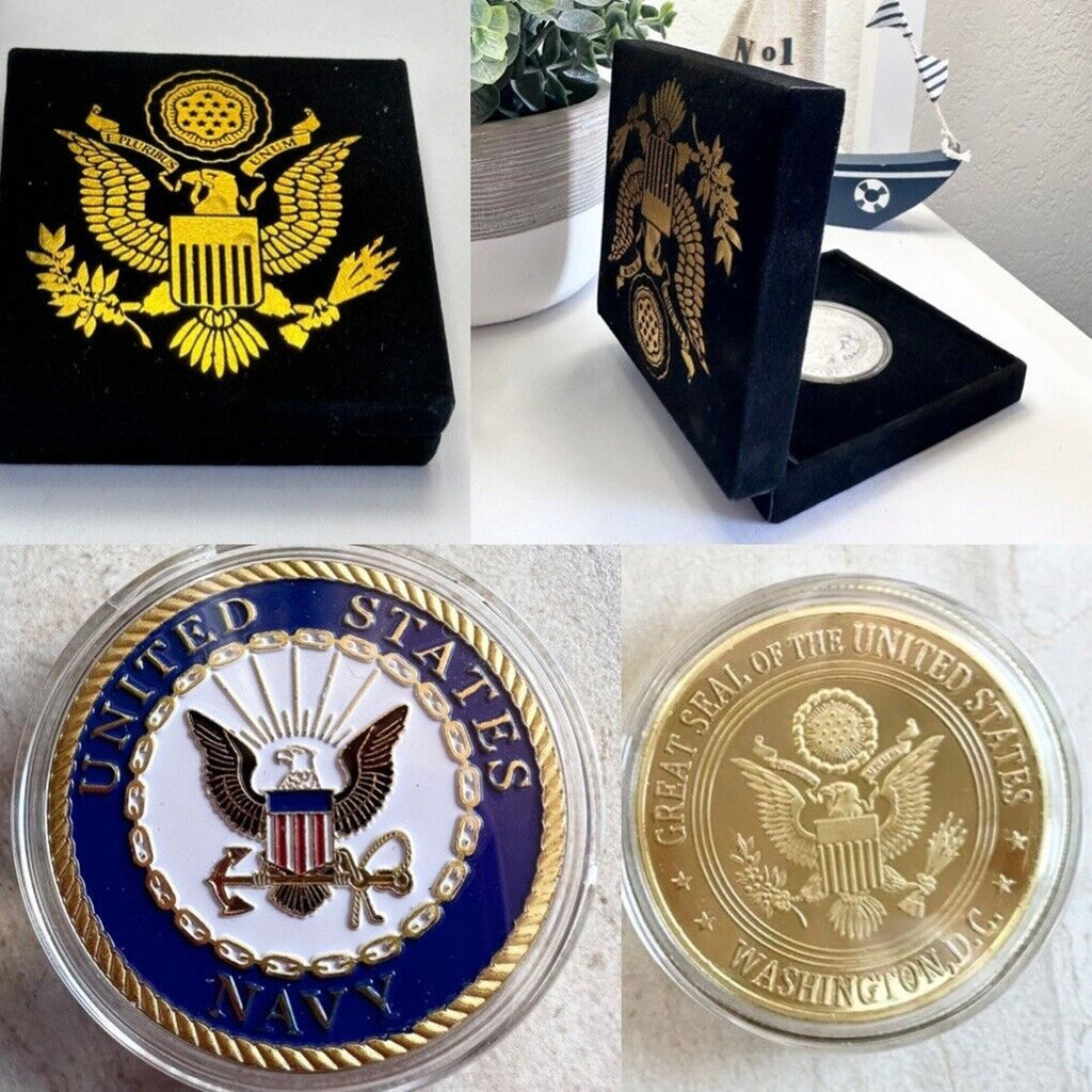 US NAVY Commemorative Challenge Coin come with special velvet case