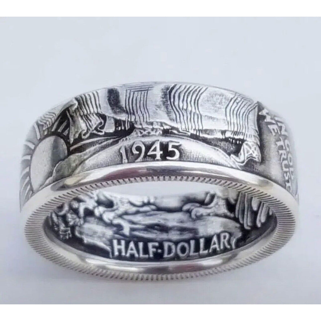 Men Ring Antique Coin Morgan Ring United States Of America Half Dollar 1945 sz 9