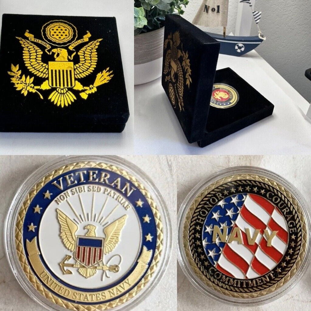 U.S. Navy Veteran Non Sibi Sed Patriae Challenge Coin With Beautiful Velvet Box