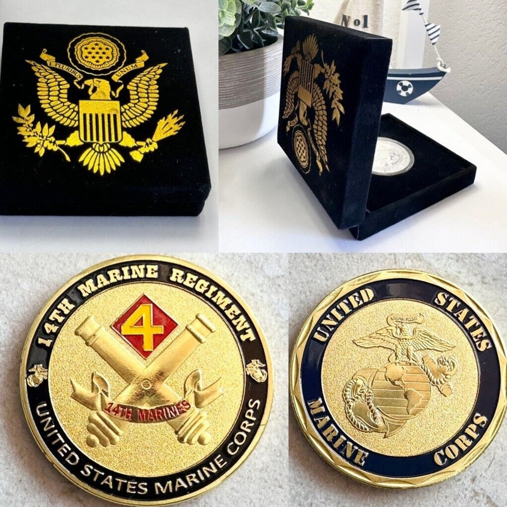 US MARINE CORPS - 14th MARINE REGIMENT Challenge Coin with velvet case