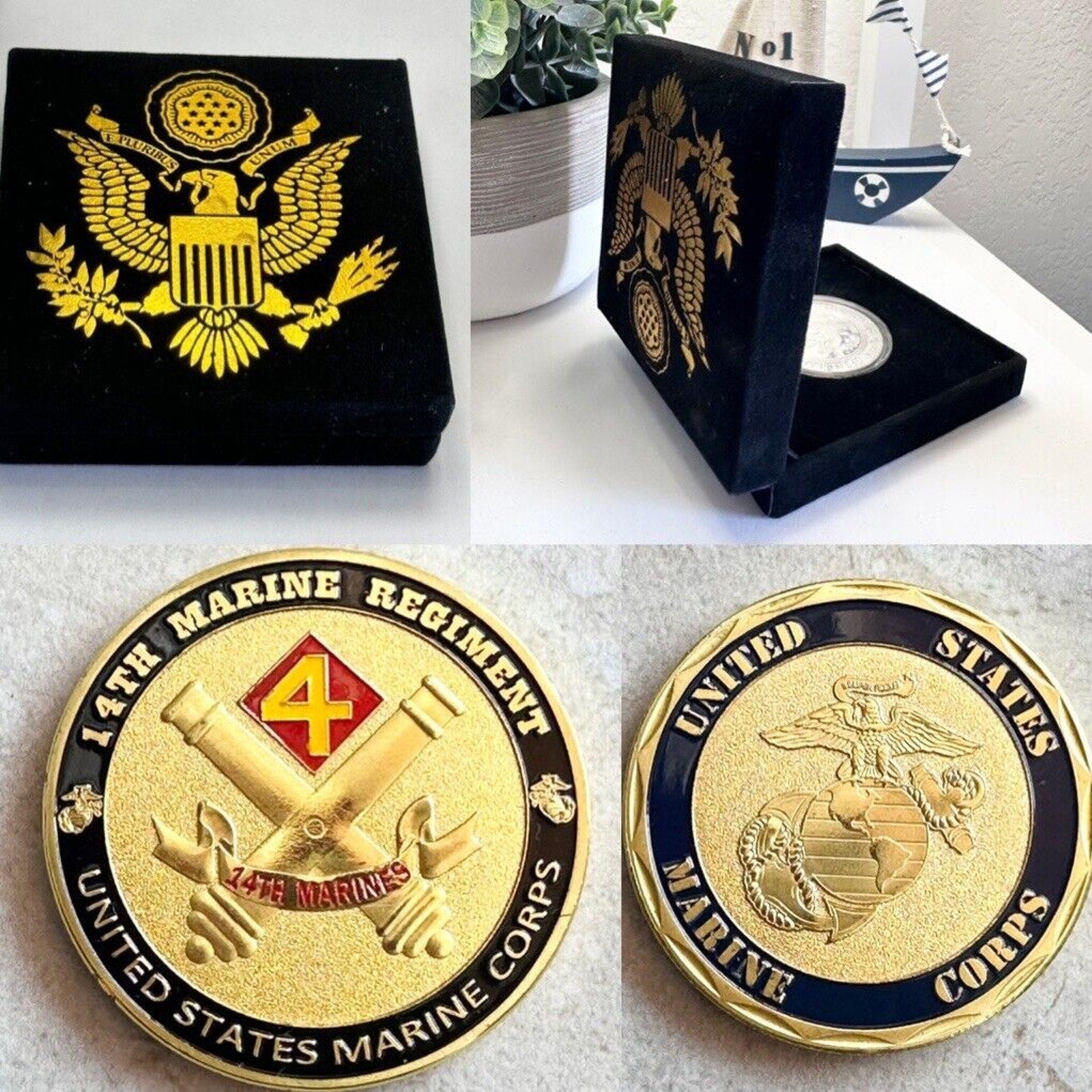 US MARINE CORPS - 14th MARINE REGIMENT Challenge Coin with velvet case