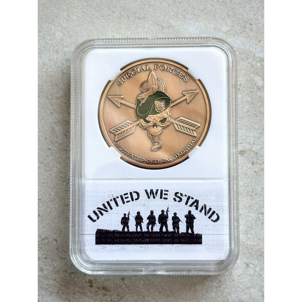 US Army Group Special Forces Motivated Dedicated Lethal Skull Challenge Coin