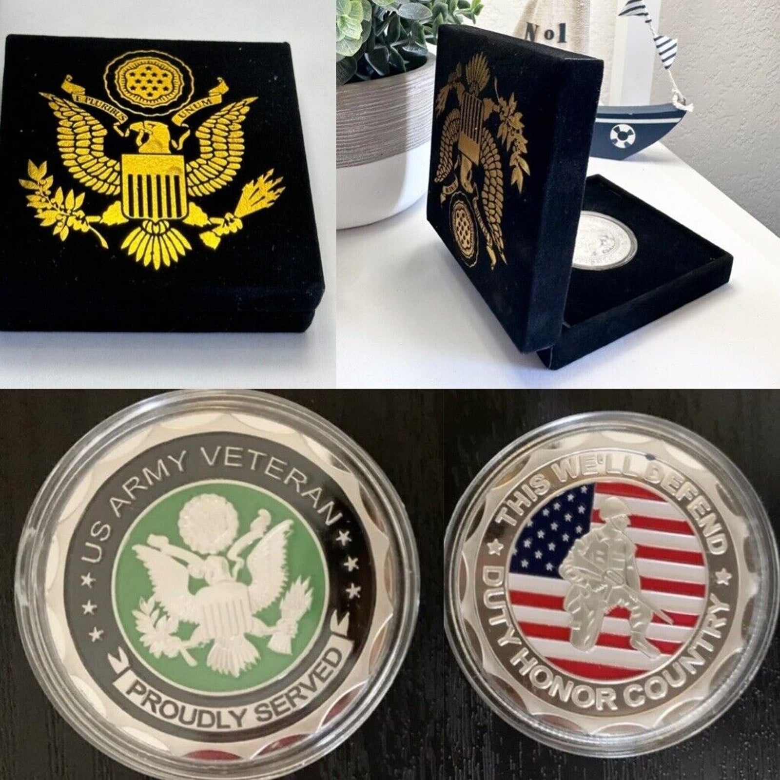 U.S. Army Veteran Proudly Served Challenge Coin With Gift Velvet Case