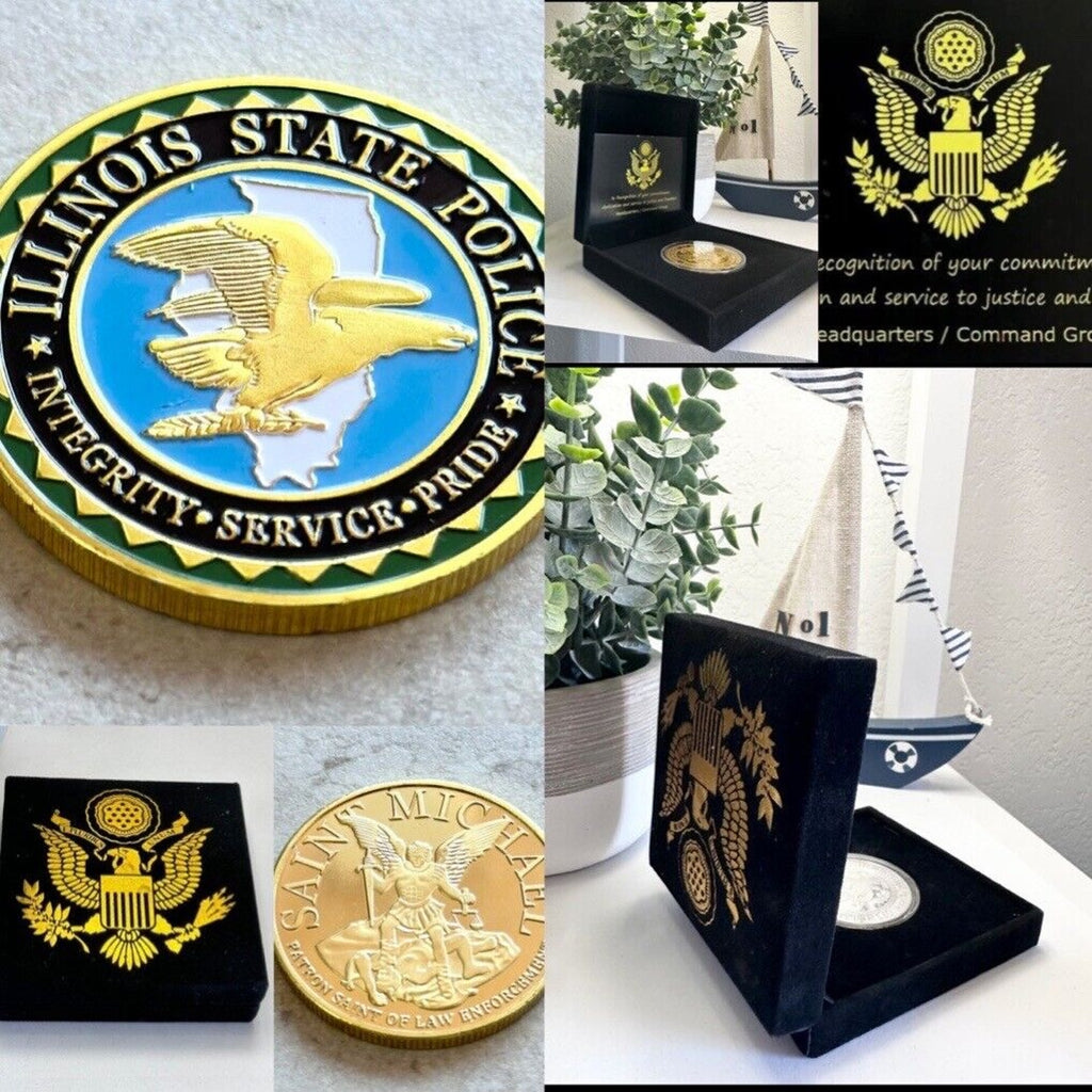 ILLINOIS STATE POLICE Challenge Coin With Special Velvet Case