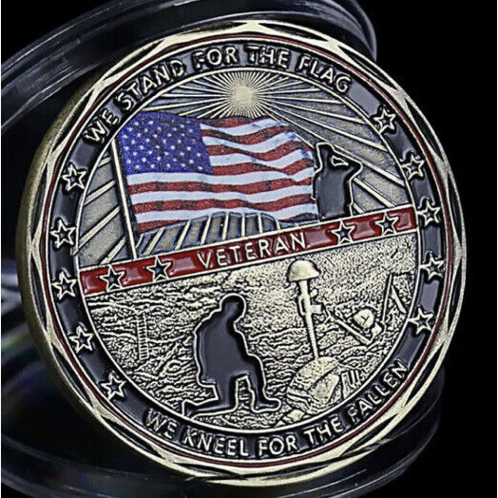 US Military Veteran Stand for the Flag Kneel for the Fallen Challenge Coin