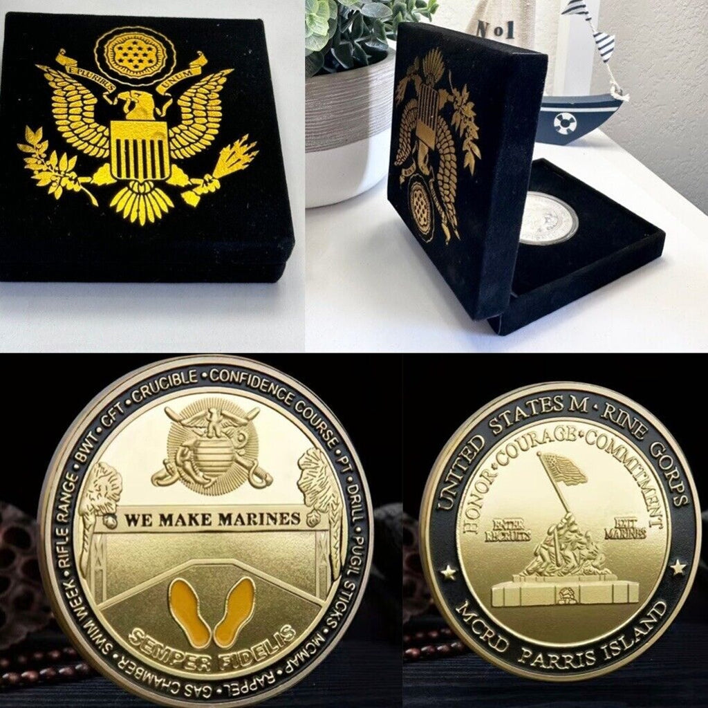 US Marine Corps Recruit Depot Parris Island Challenge Coin with velvet case