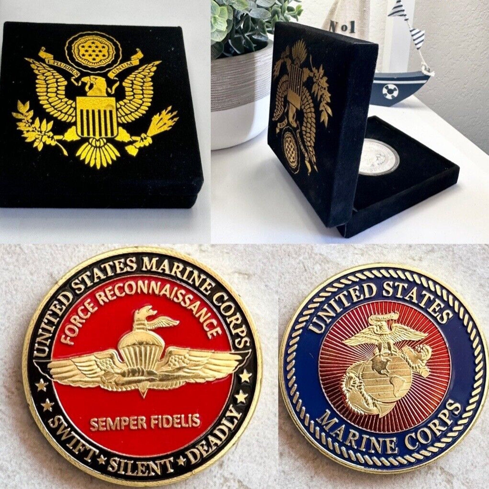 U S MARINE CORPS FORCE RECONNAISSANCE Challenge Coin with velvet case