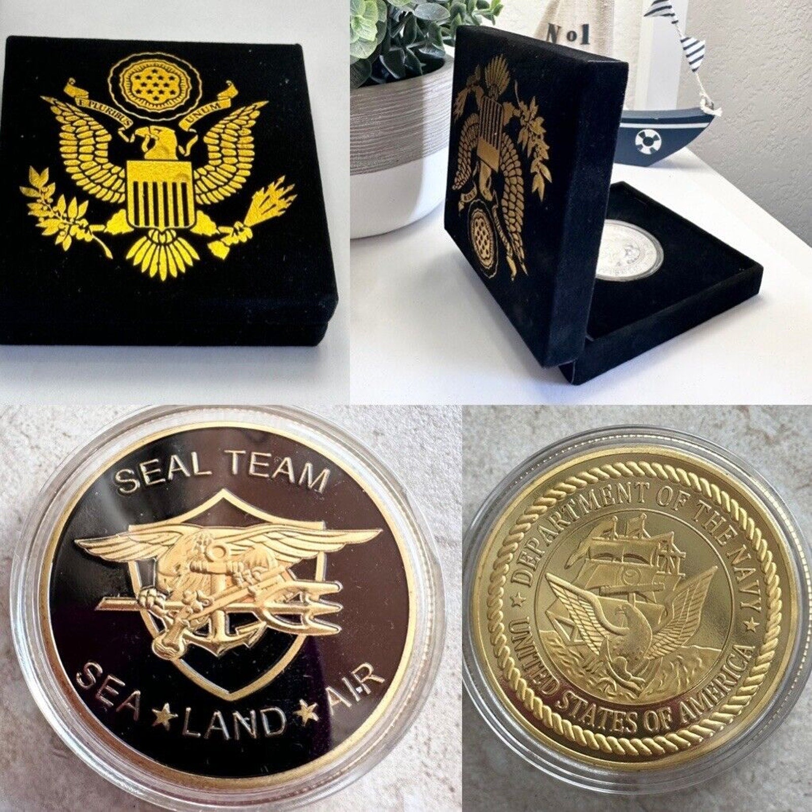 US Navy Seal Team SEA LAND AIR Military Challenge Coin With Special Velvet Case