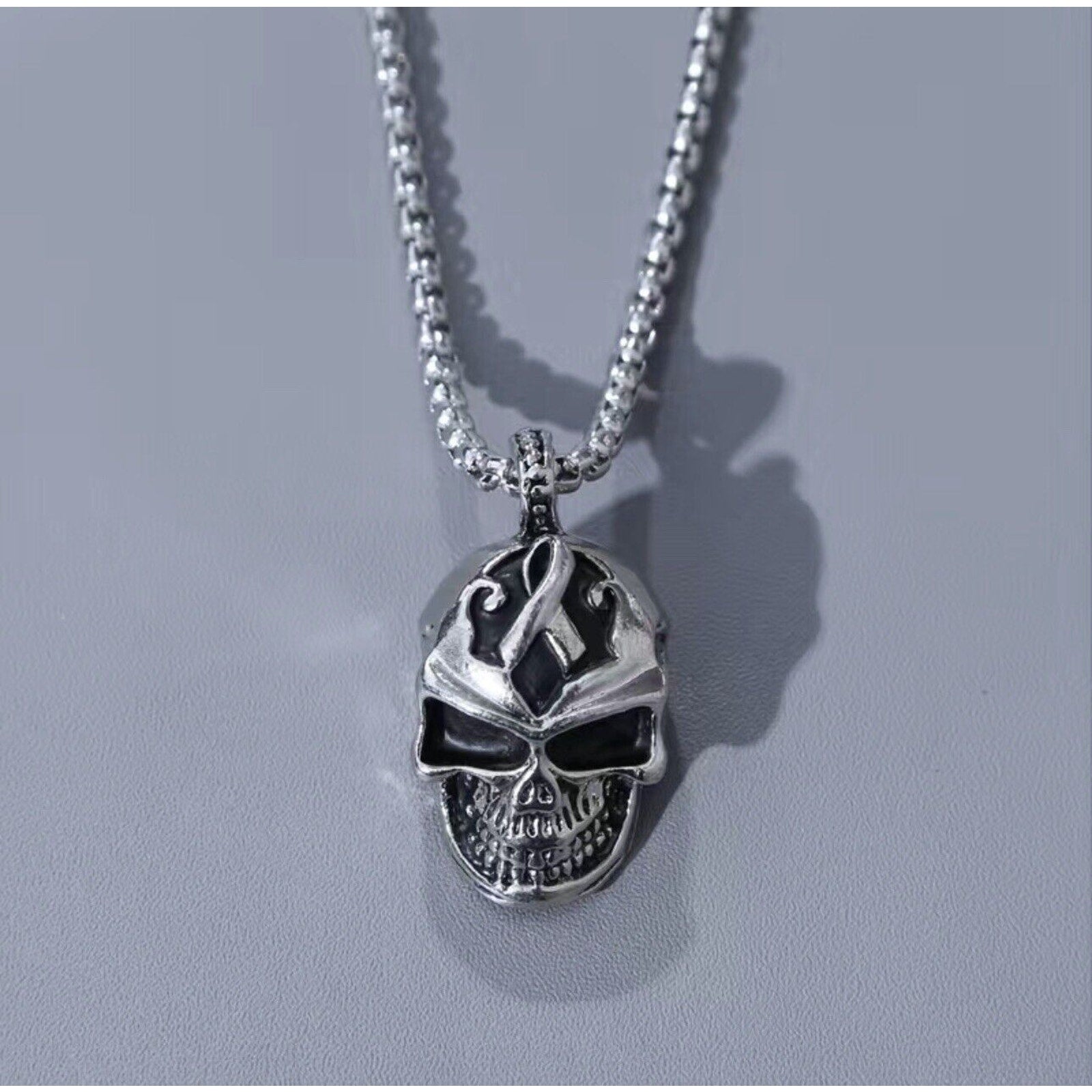 Gothic Mens Biker Skull Pendant Necklace Pop Men Stainless Steel Chain Silver US