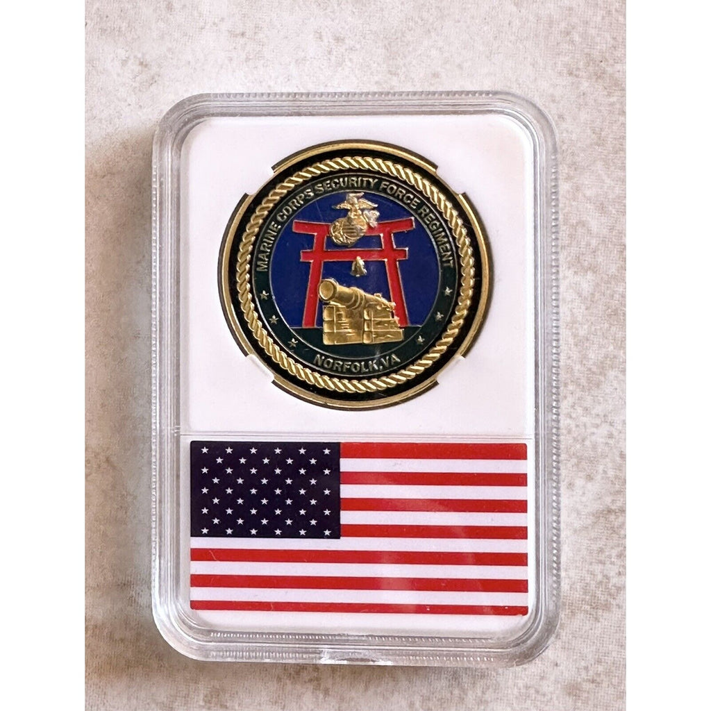 Marine Corps Security Force Regiment Challenge Coin With Flag Case