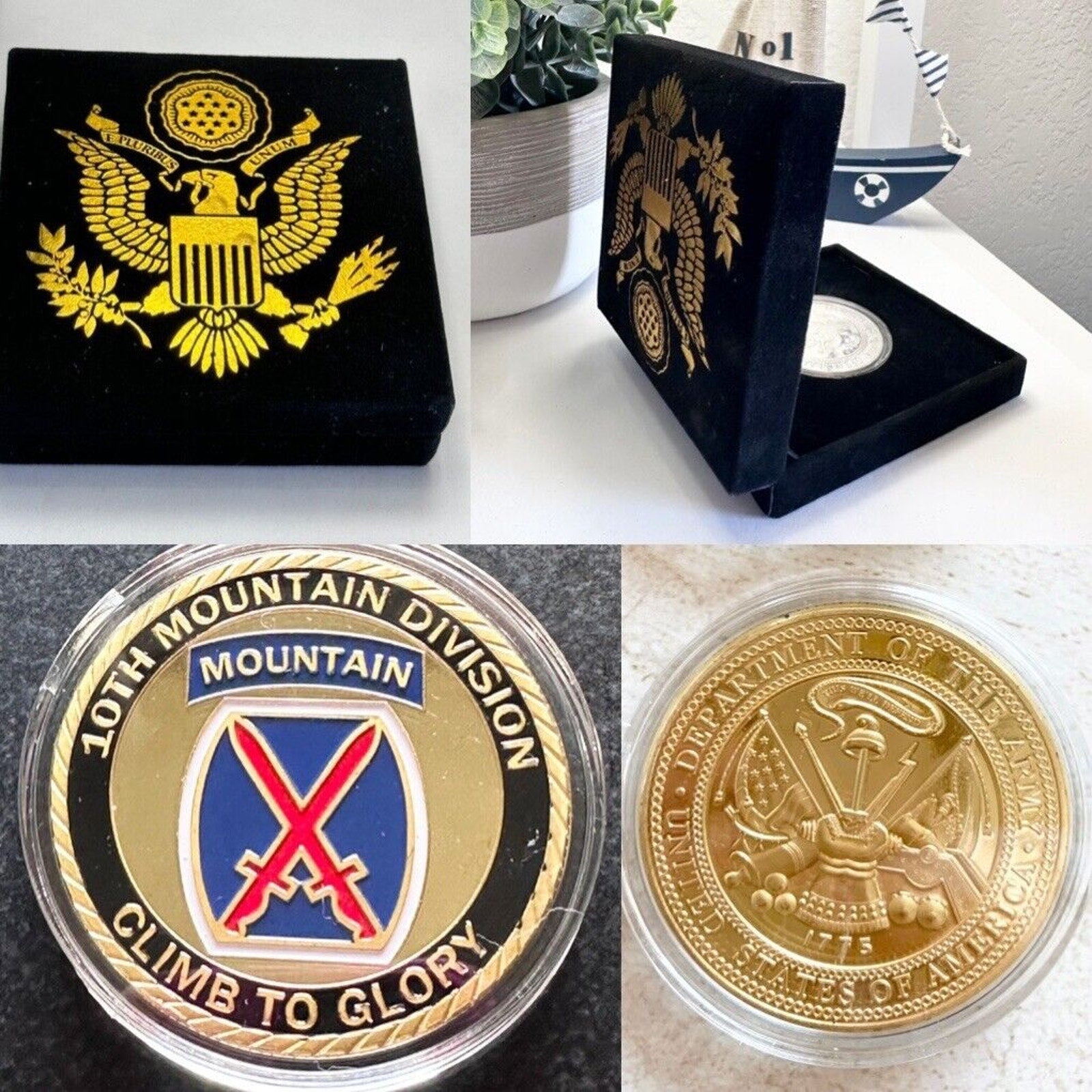US ARMY "10th MOUNTAIN DIVISION" Challenge Coin with velvet Presentation case