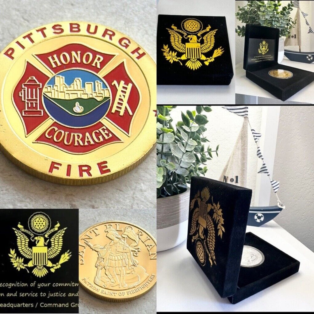 PITTSBURGH BUREAU Of Fire Department Challenge Coin With Special Velvet Case.