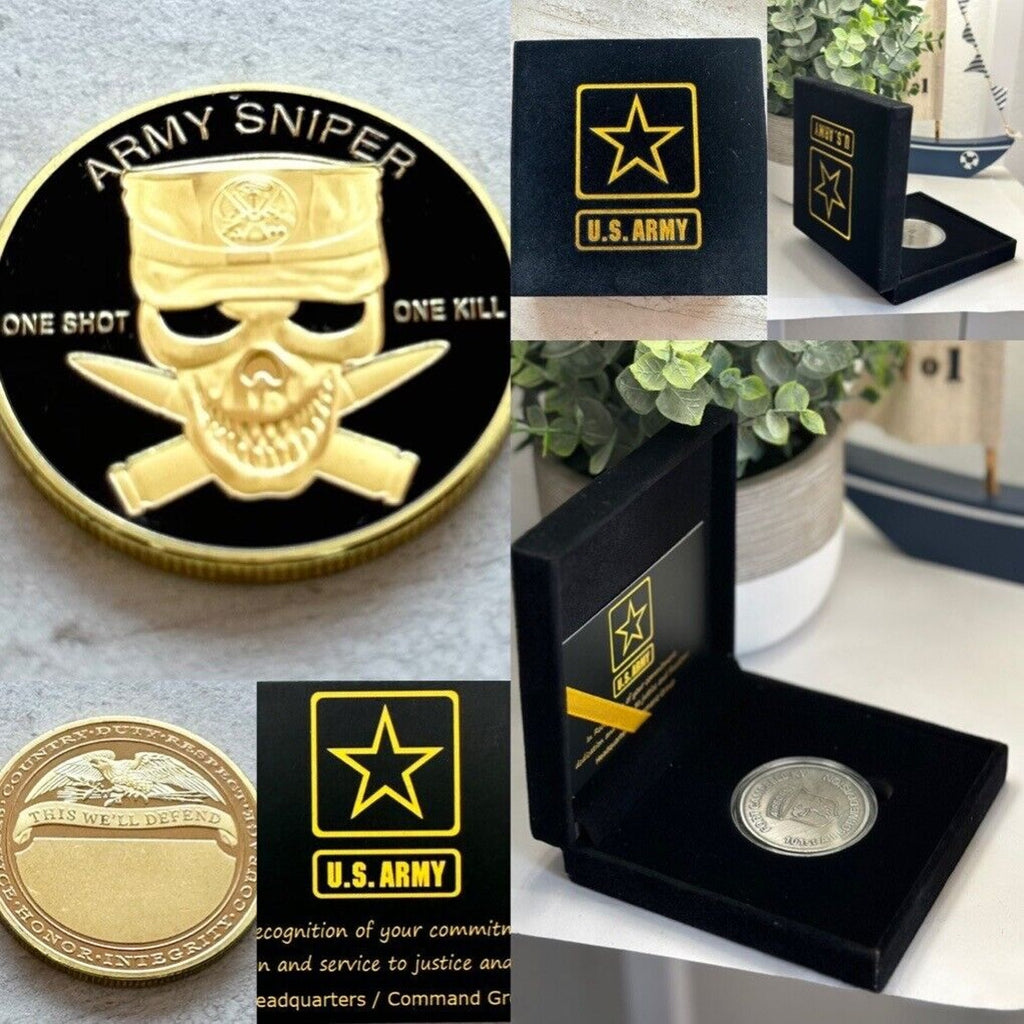 U S ARMY Special Forces SNIPER "ONE SHOT*ONE KILL" Challenge Coin W Special Case
