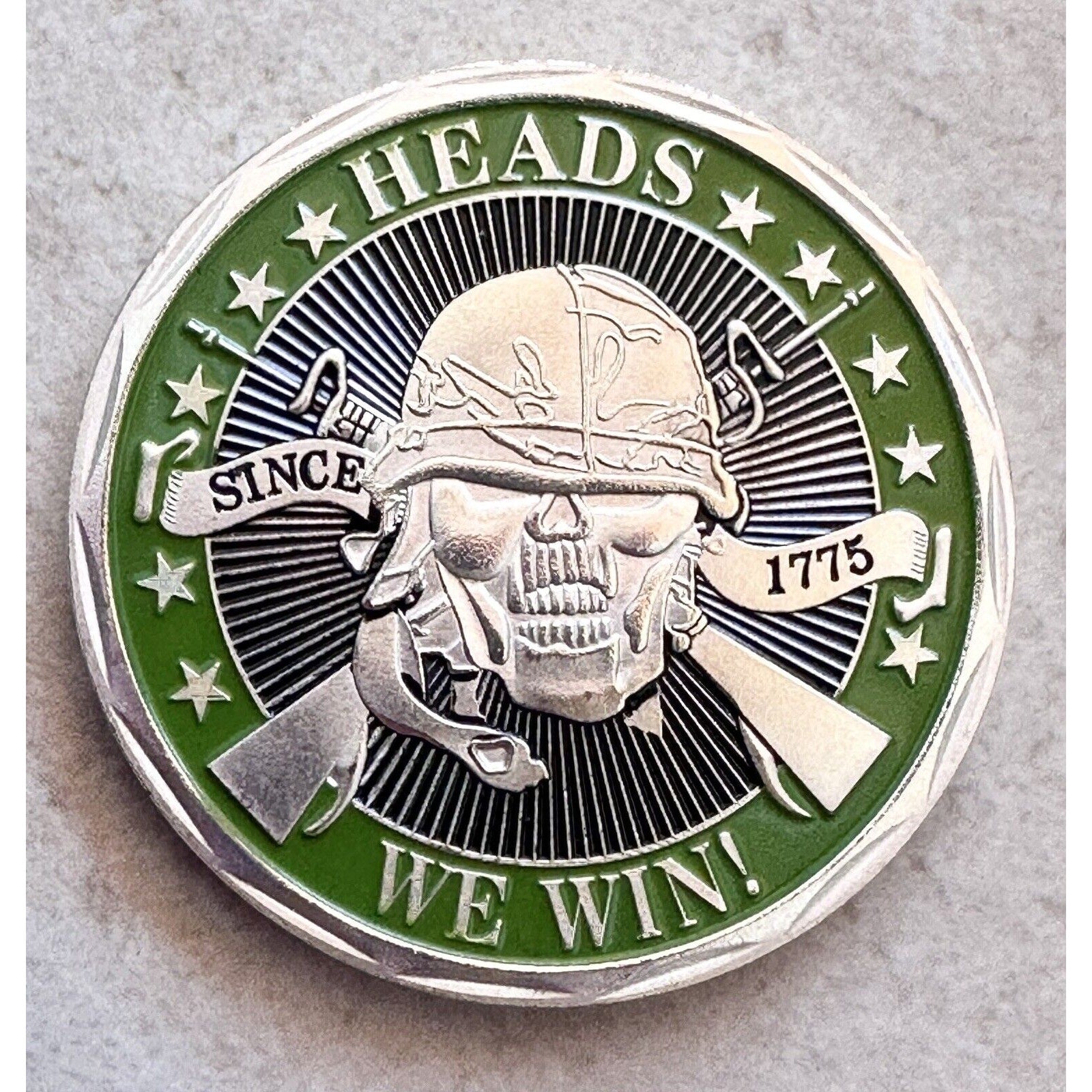 * HEADS WE WIN TAILS YOU LOSE SNIPER ARMY NAVY AIR FORCE CHALLENGE COIN