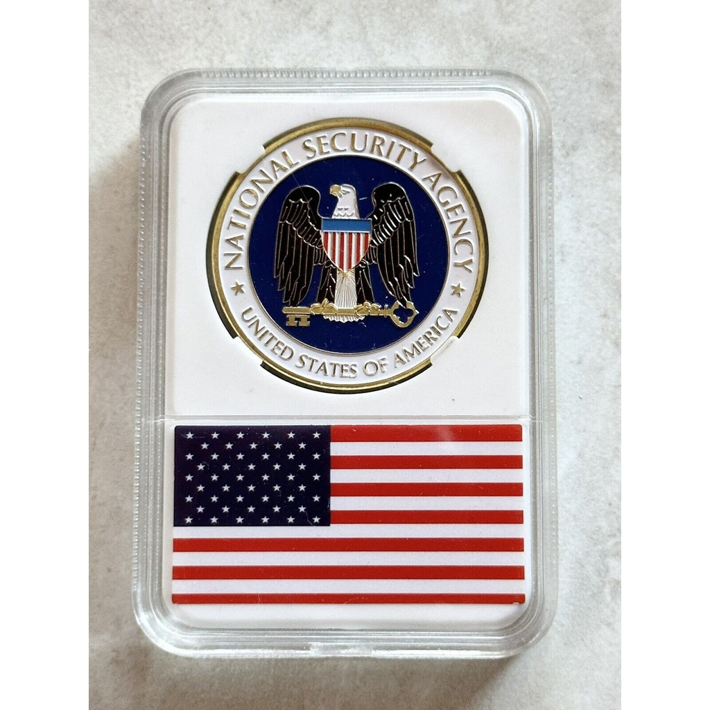 National Security Agency NSA Challenge Coin With American Flag Case