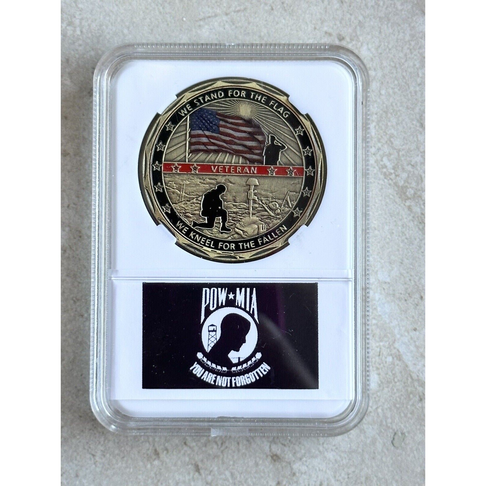 US Military VETERAN Challenge Coin Stand For the Flag Army -Navy - USAF-USMC-USCG