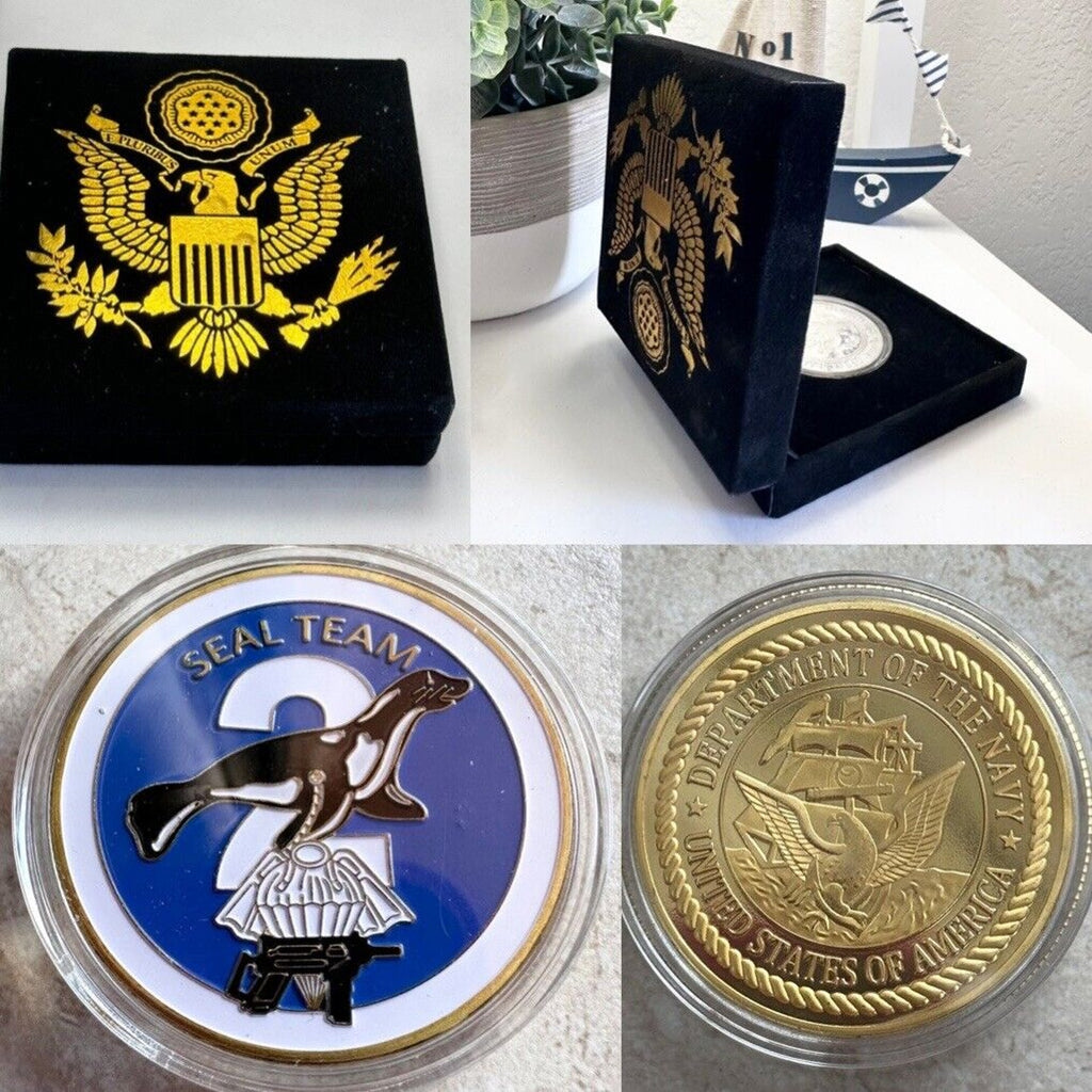 US Navy SEAL Team Two Naval Special Warfare Command Challenge Coin w velvet case