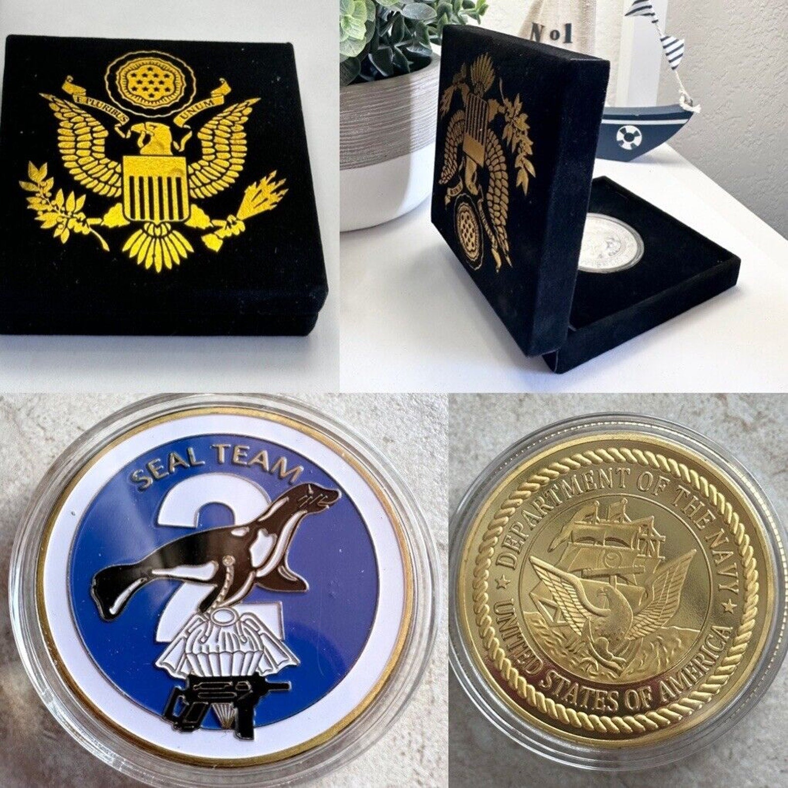 US Navy SEAL Team Two Naval Special Warfare Command Challenge Coin w velvet case