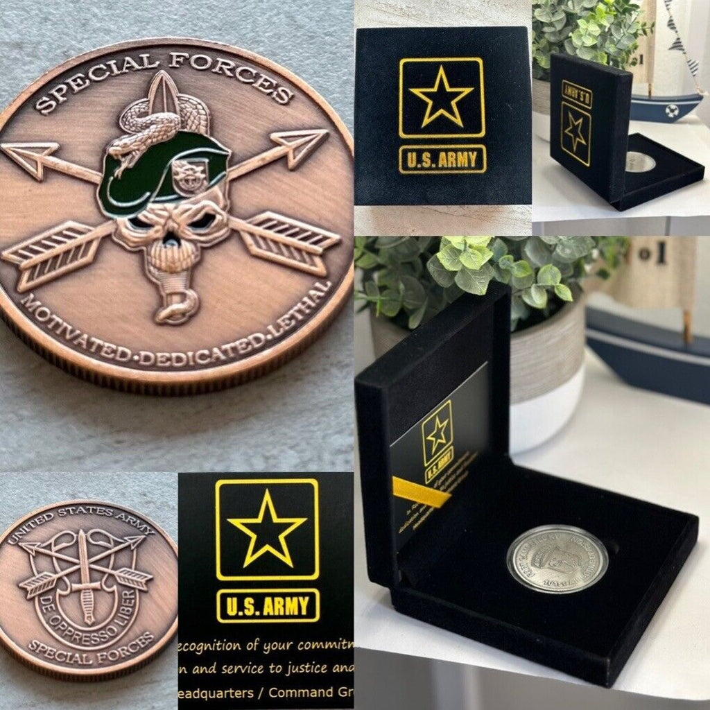 Army Special Forces Challenge Coin Motivated Dedicated Lethal Military w/ case