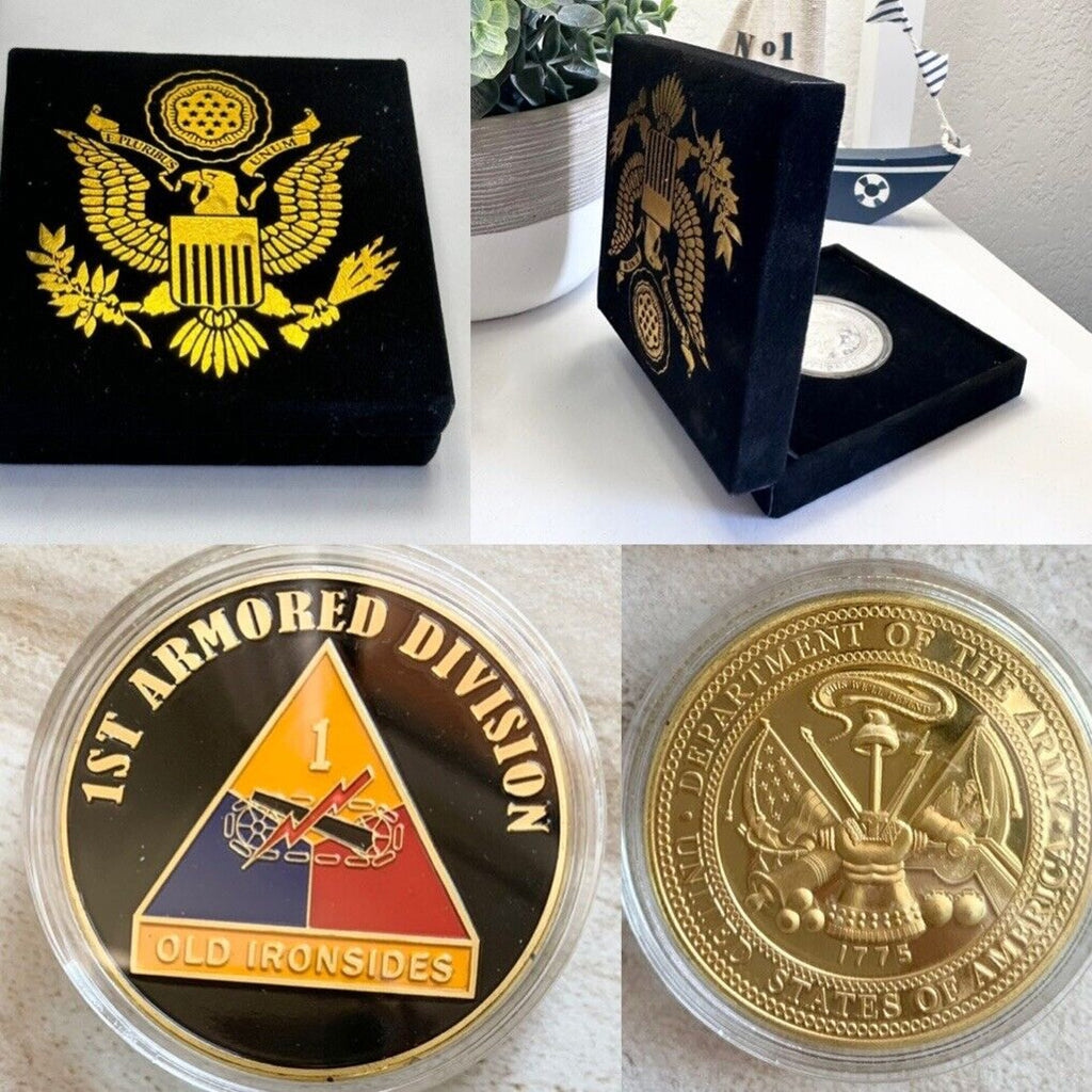 US ARMY 1st ARMORED DIVISION "OLD IRONSIDES" Challenge Coin w/ velvet case