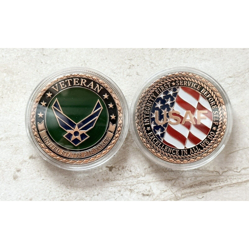 Military US Air Force Veteran USAF Challenge Coin with velvet case