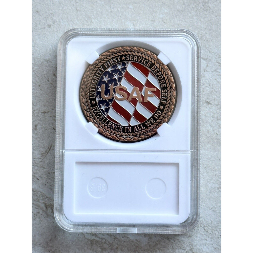 Military US Air Force Veteran USAF Challenge Coin 40mm With Case