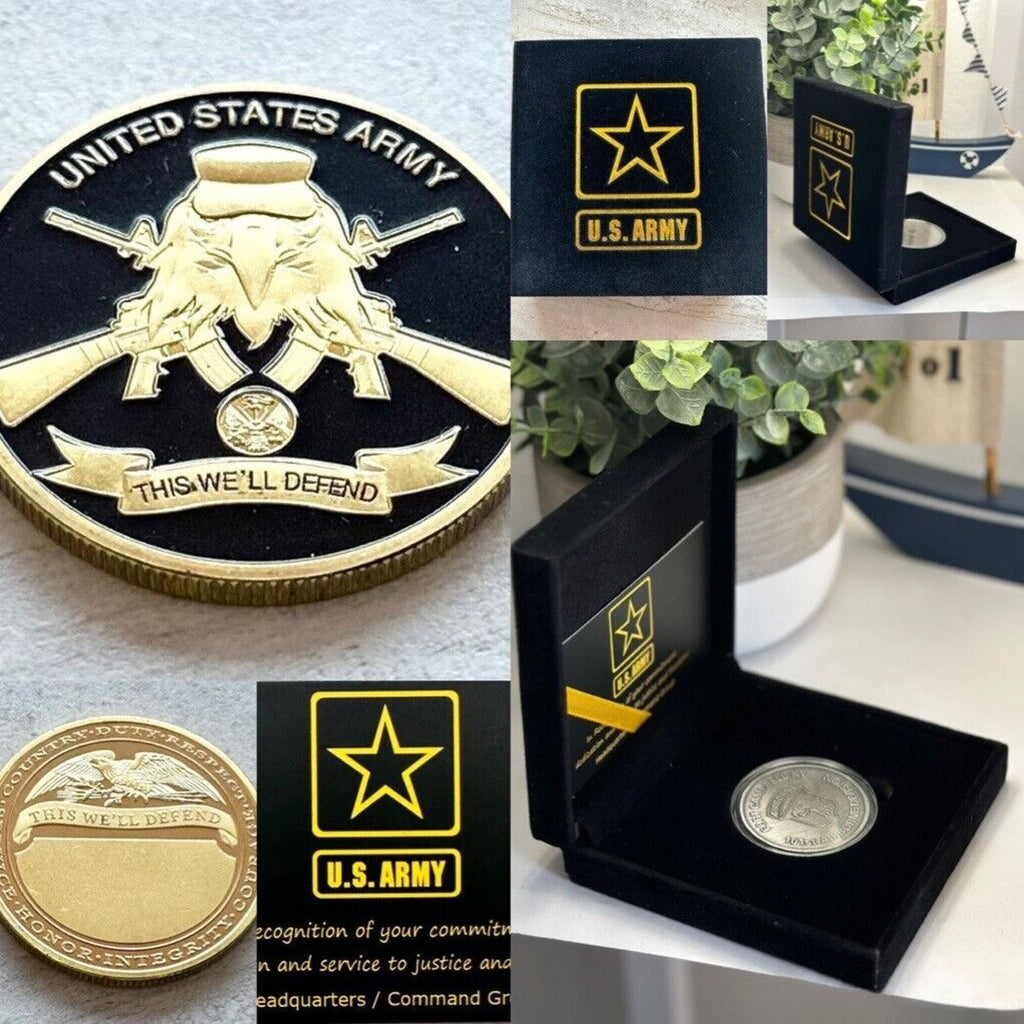 US ARMY "THIS WE'LL DEFEND " Challenge Coin With Special Army Velvet Case
