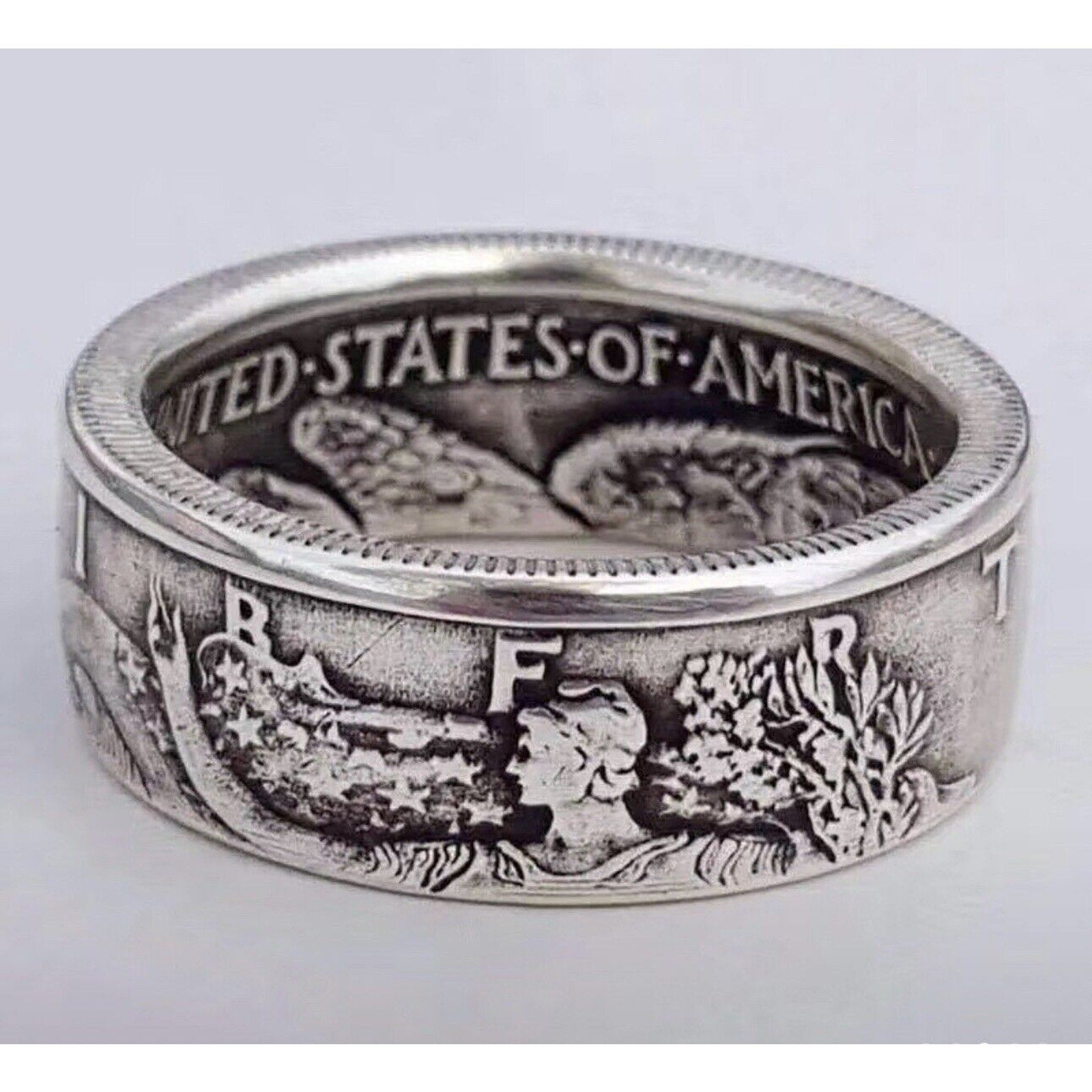 Men Ring Antique Coin Morgan Ring United States Of America Half Dollar 1945 sz 9