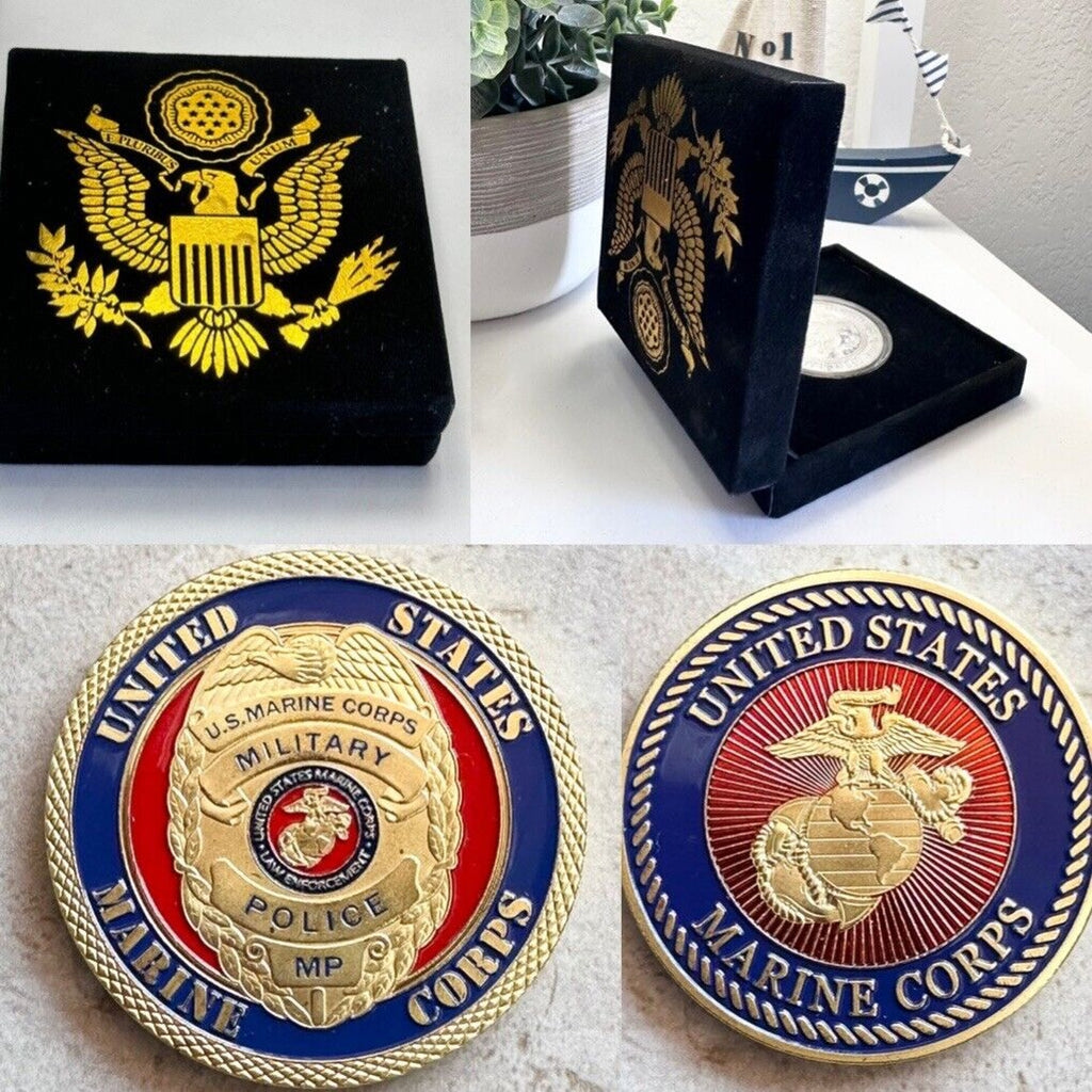 US MARINE CORPS MILITARY POLICE Challenge Coin with velvet case.