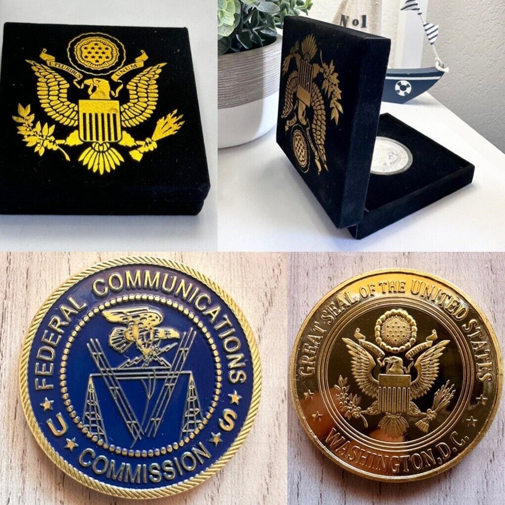 FCC-Federal Communications Commission Challenge Coin US Government w Velvet Case