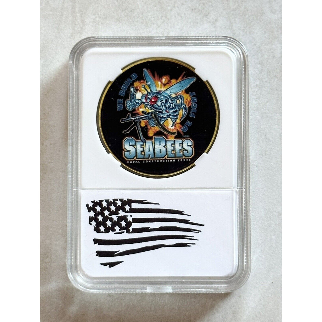 U.S. NAVY SEABEES CAN DO WE BUILD WE FIGHT CHALLENGE COIN With Case