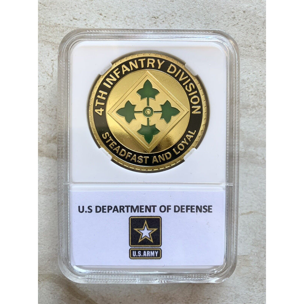 US ARMY 4th INFANTRY DIVISION Challenge Coin with case. Great Gift!