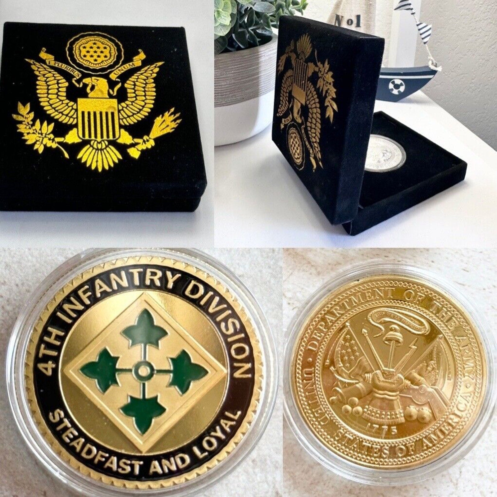 US ARMY 4th INFANTRY DIVISION Challenge Coin with velvet Presentation Box