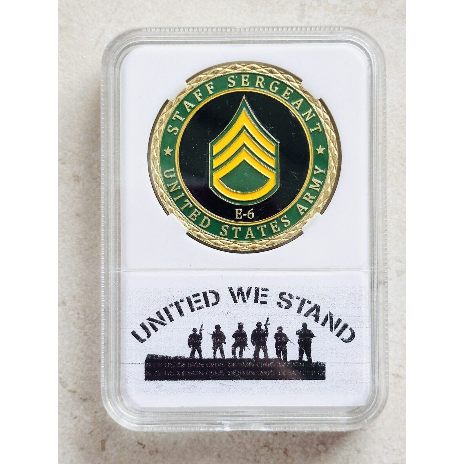 US Army Rank Staff Sergeant E6 Challenge Coin With Case United We Stand