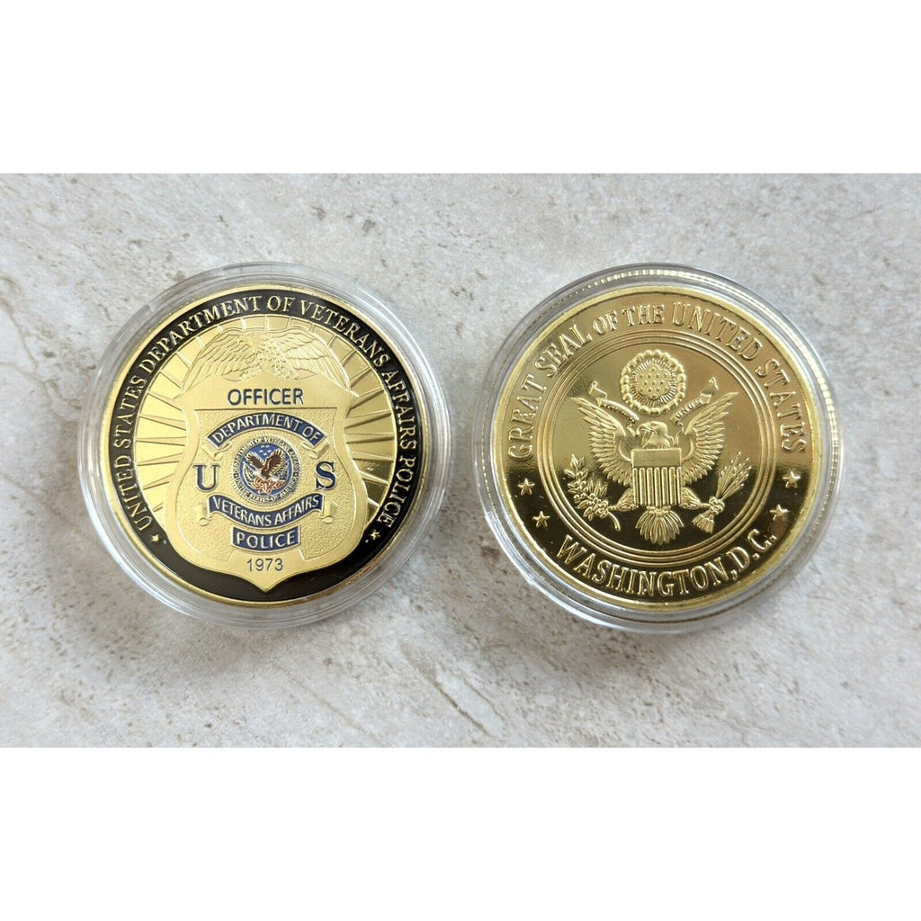 U S Department of Veterans Affairs Police Officer Challenge Coin w/ velvet case