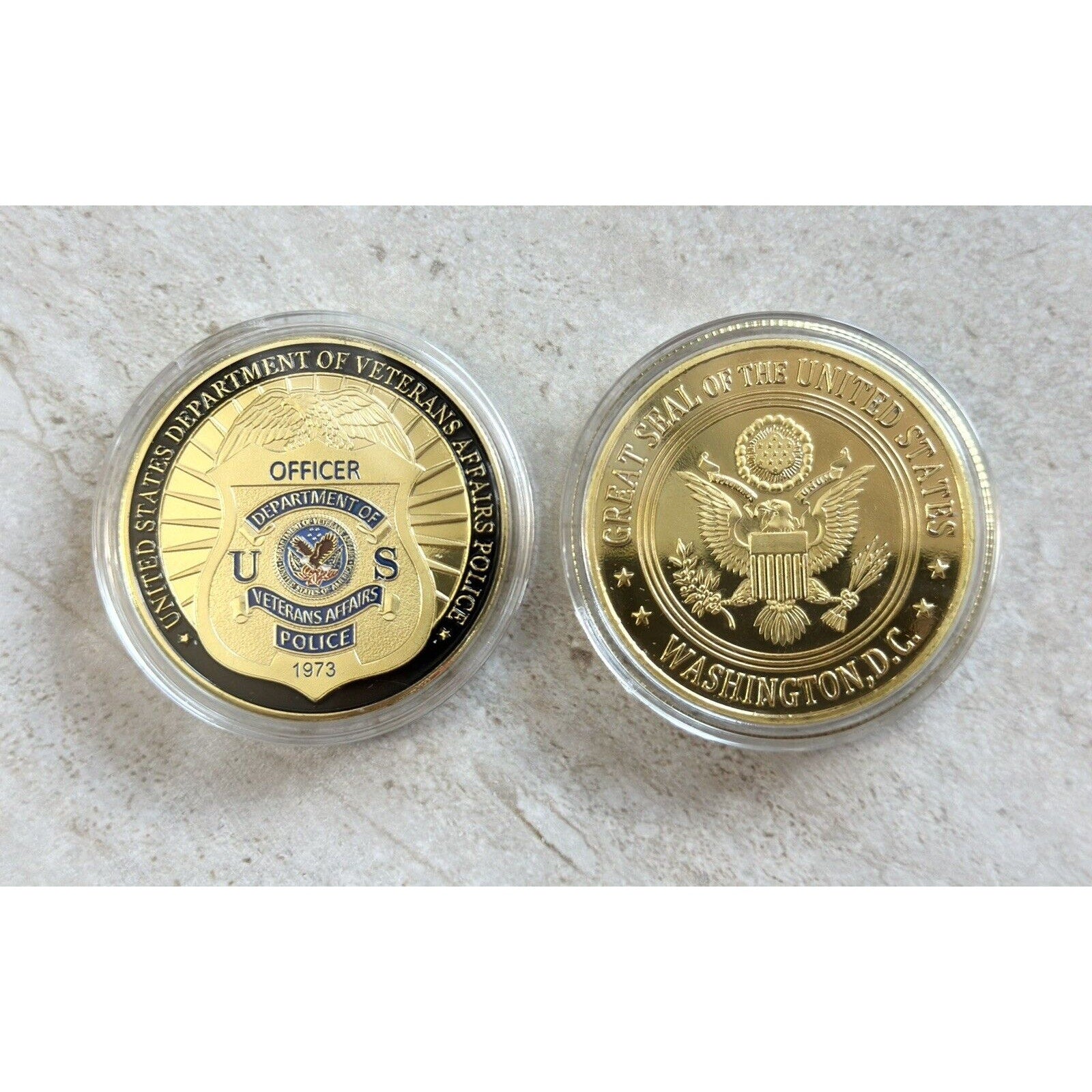 U S Department of Veterans Affairs Police Officer Challenge Coin w/ velvet case