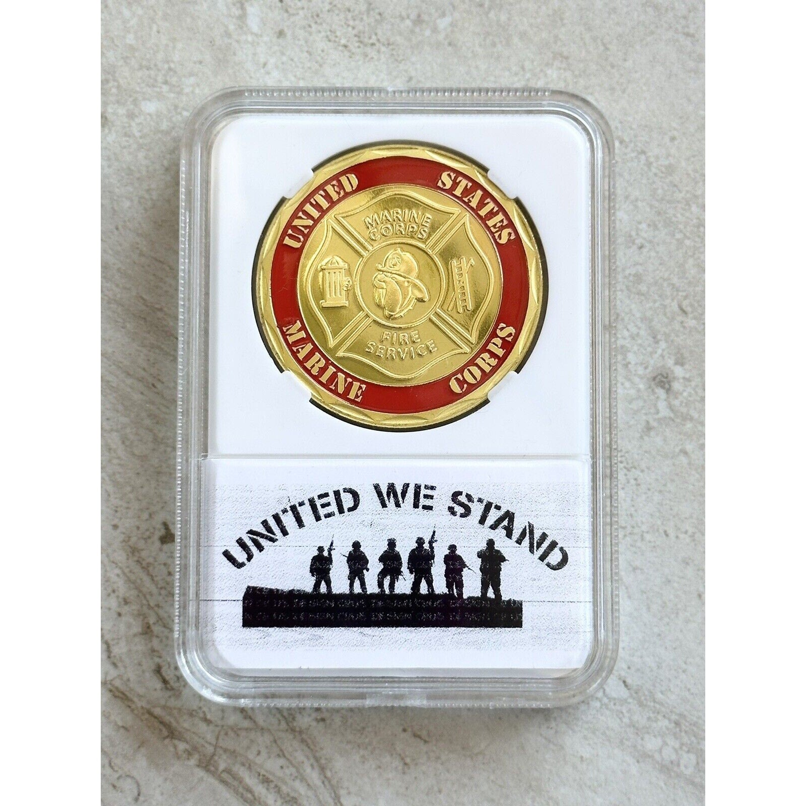 United State MARINE CORPS FIRE SERVICE Challenge Coin With Case