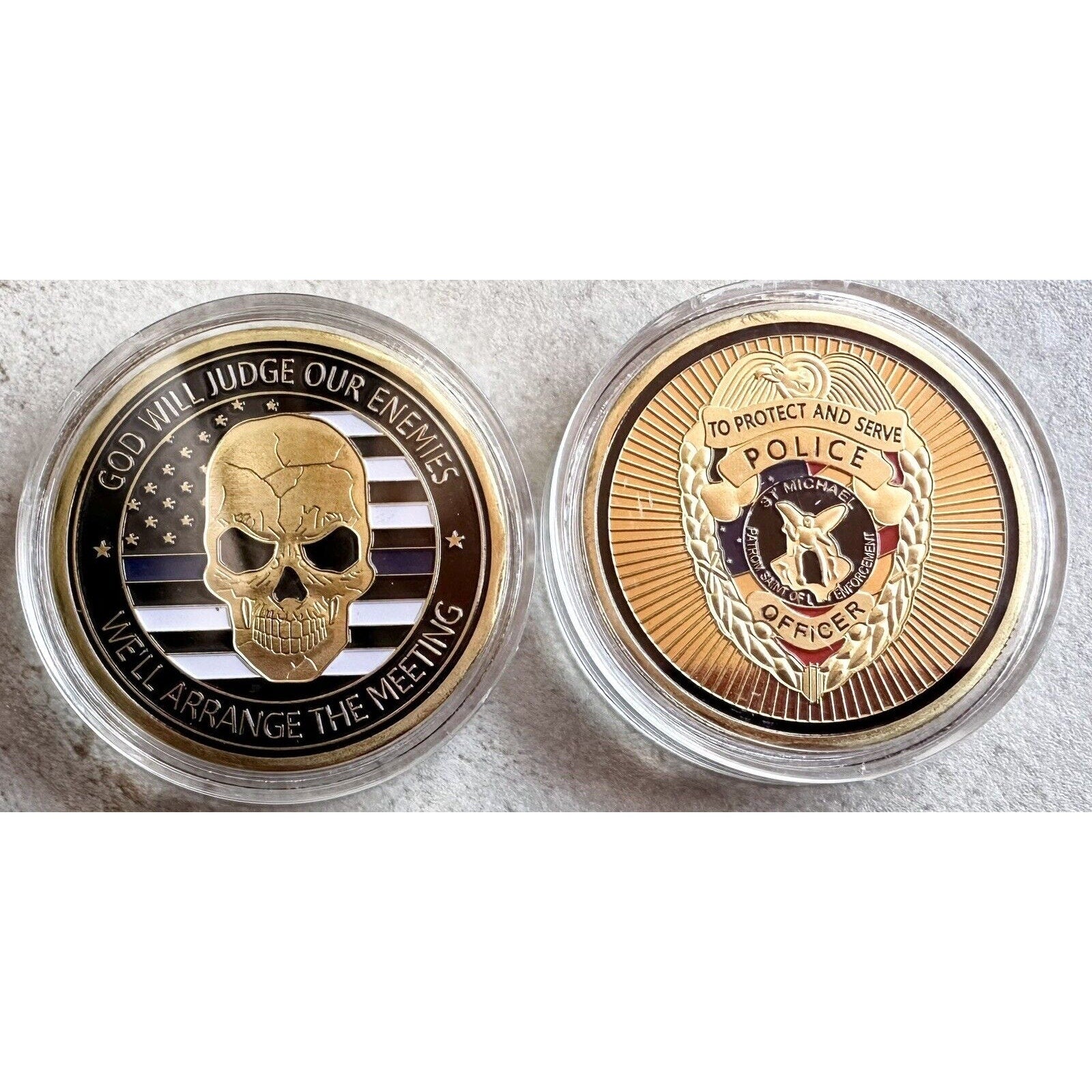 Badge Law Enforcement Protect Police Officer Prayer Challenge Coin Michael