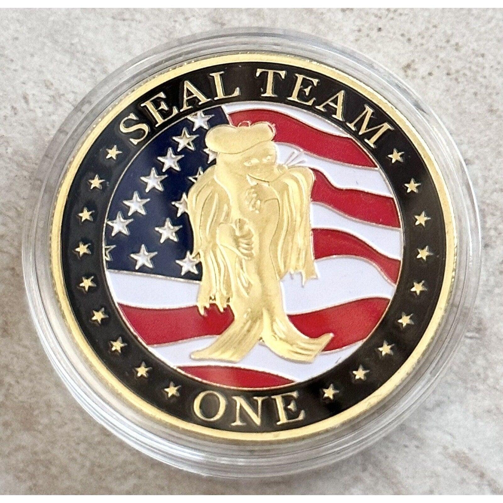 US NAVY SEAL TEAM ONE Challenge Coin with special velvet case