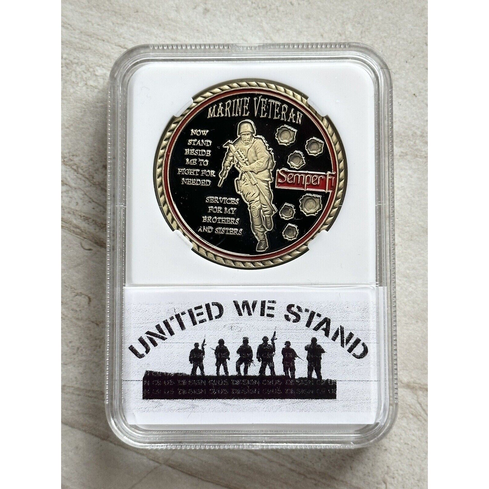 NEW USMC U.S. Marine Corps Veteran Semper Fidelis Challenge Coin With Case