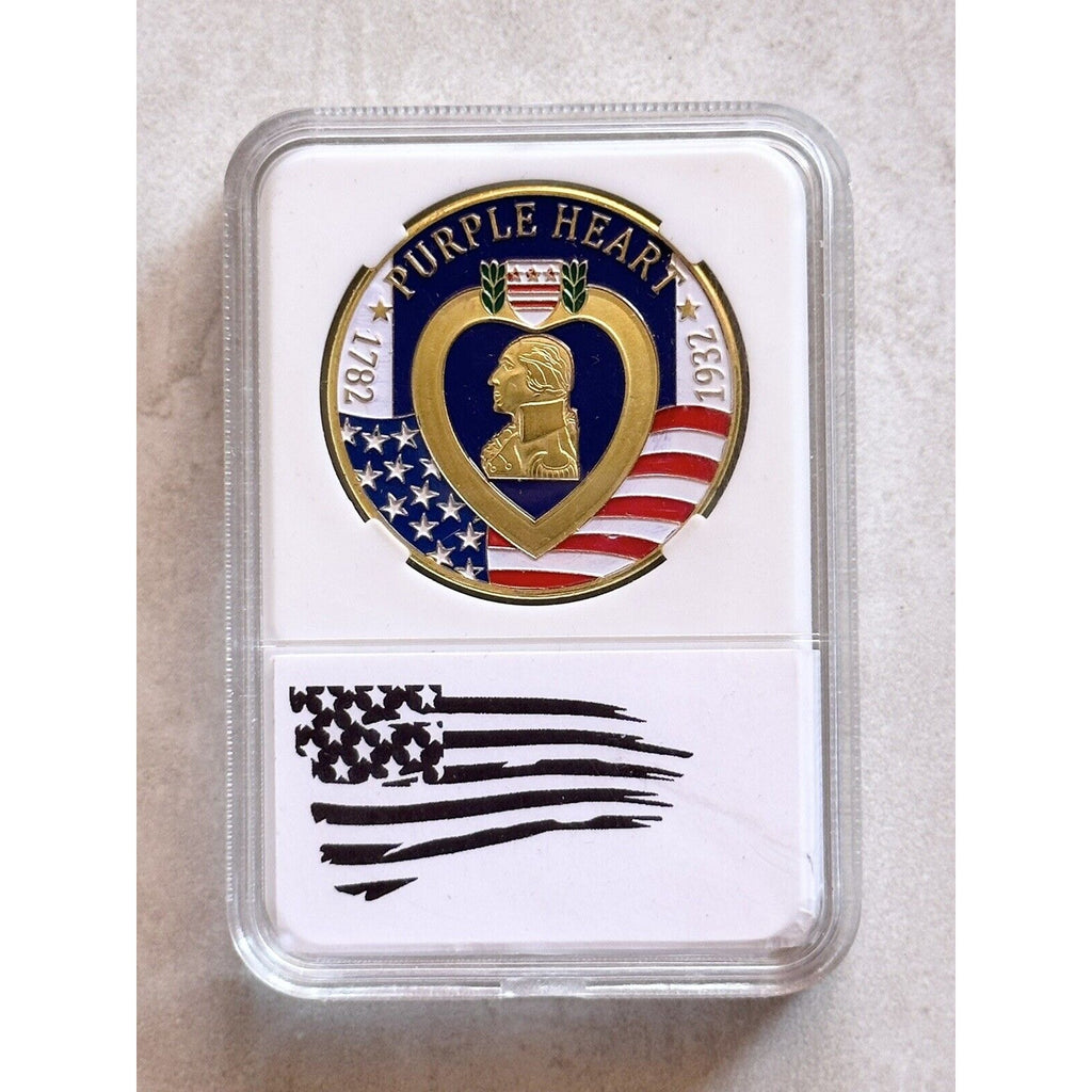 US Military Challenge Coin "Purple Heart" USMC USN ARMY USAF USCG w/Case NEW!