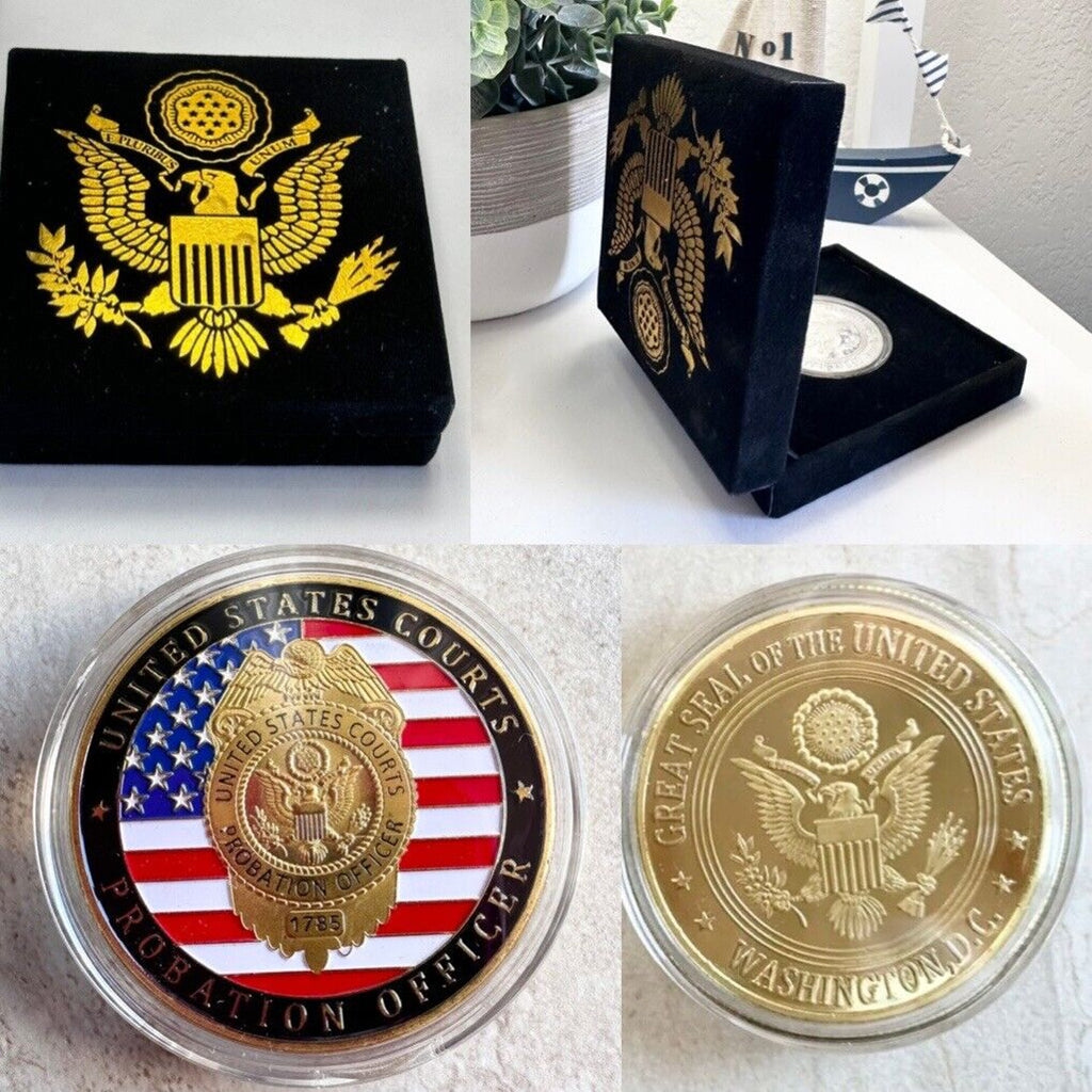 United States Courts Probation Officer Challenge Coin with special velvet coin
