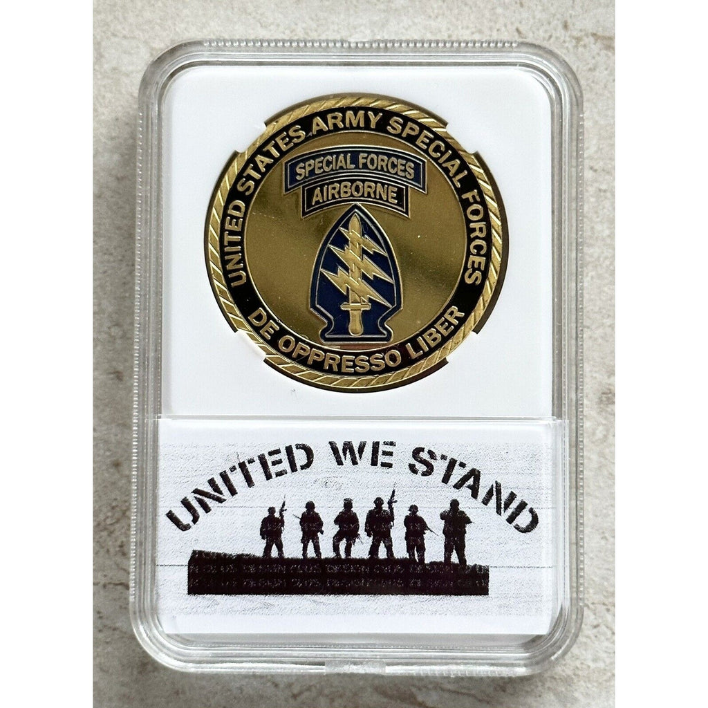 U.S. ARMY SPECIAL FORCES DE OPPRESSO LIBER CHALLENGE COIN With Case