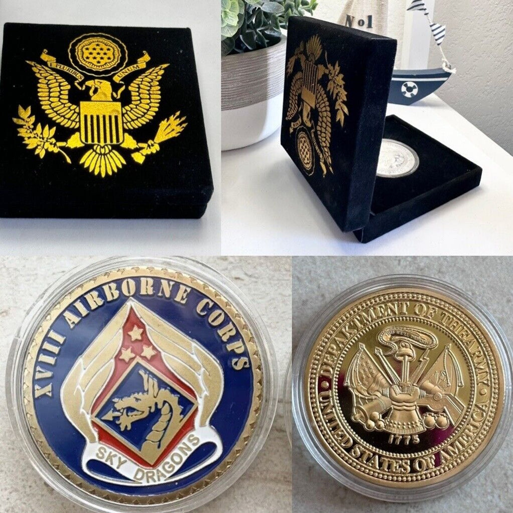 US ARMY XVIII AIRBORNE CORPS "Sky Dragons" Challenge Coin with Velvet Case
