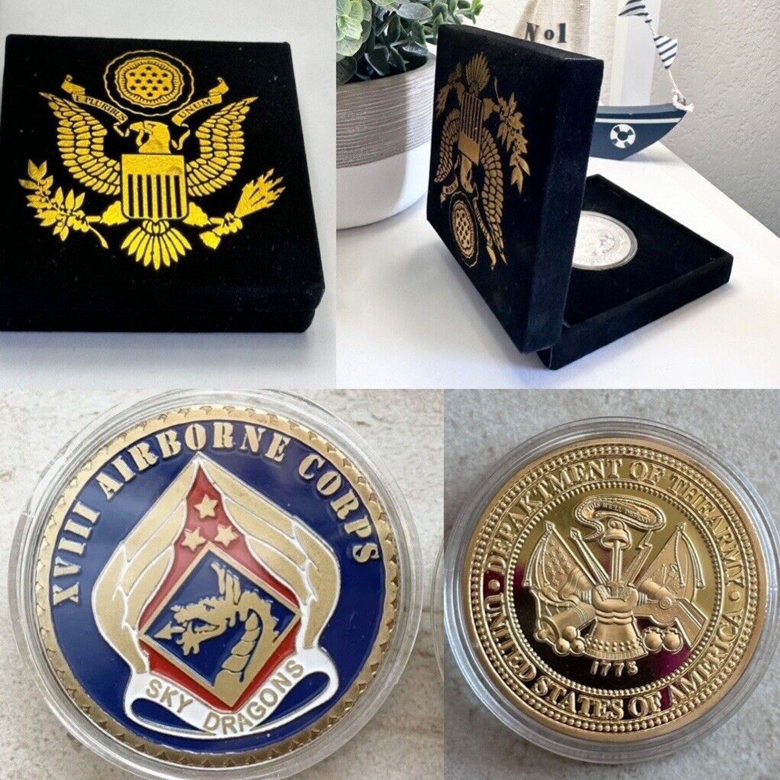 US ARMY XVIII AIRBORNE CORPS "Sky Dragons" Challenge Coin with Velvet Case