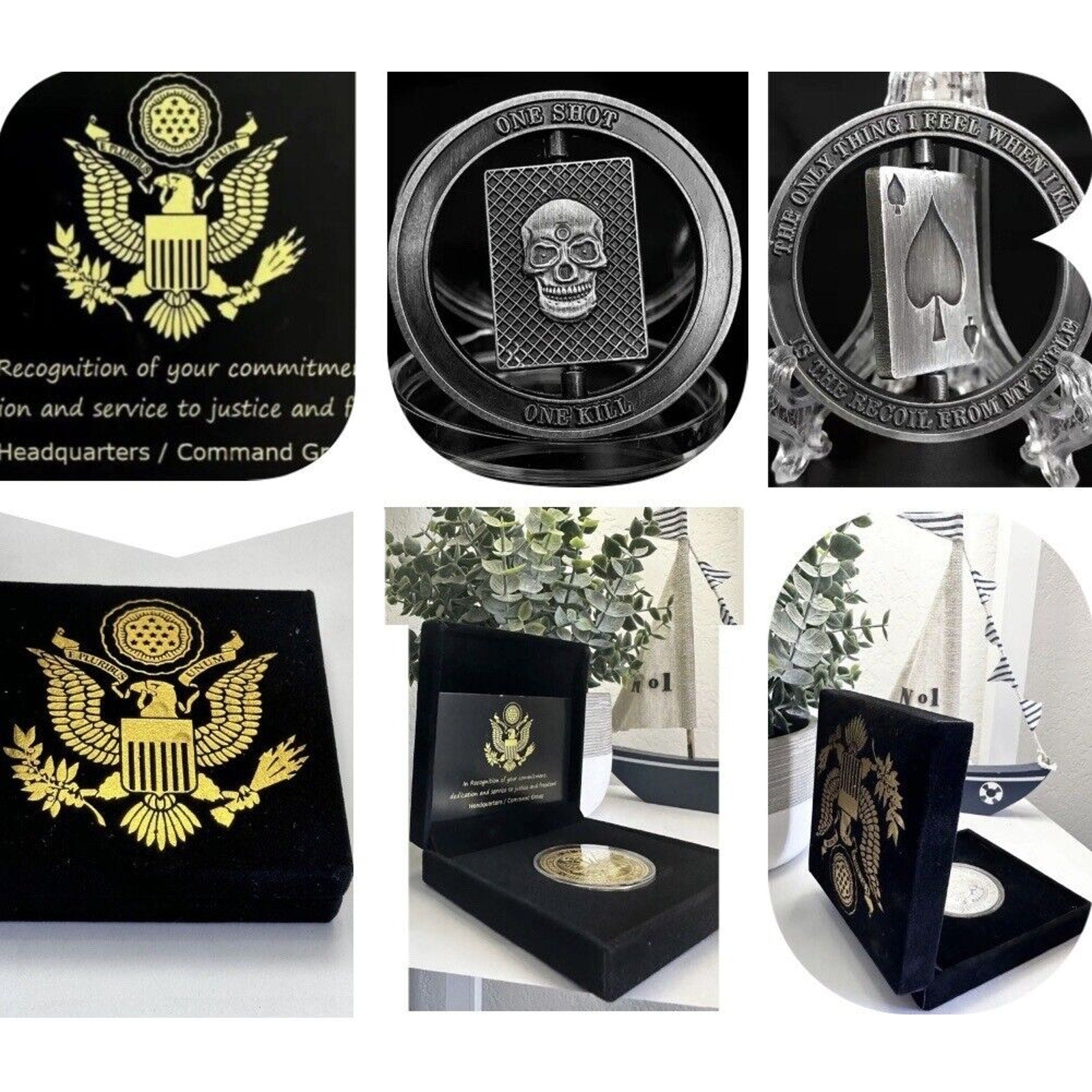 Sniper One Shot One Kill Skull Spinner Military Challenge Coin USA