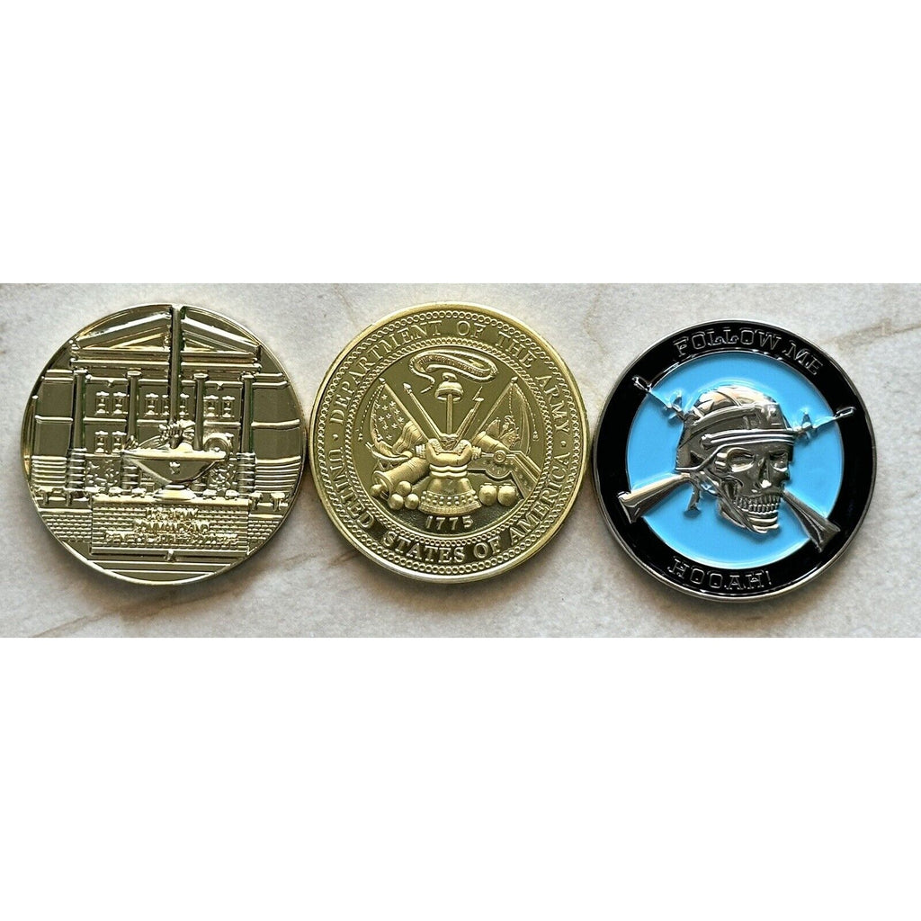 LOT OF 3 CHALLENGES COIN US ARMY 4th INF DIVISION CGSC SCHOOL INFANTRY BADGE NEW