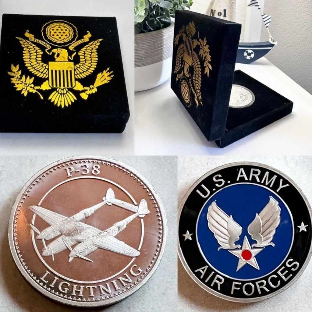 U S ARMY AIR FORCES P-38 LIGHTNING Challenge Coin With Special Velvet Case